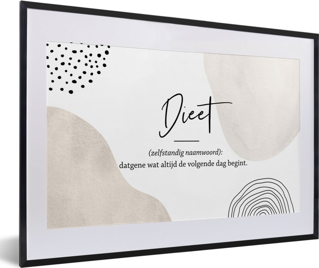MuchoWow Gerahmtes Poster Sprichwörter - Zitate - Diät - Wörterbuch - Diät Definition 60x40 cm - Poster mit Schwarzem Bilderrahmen Wandposter...
