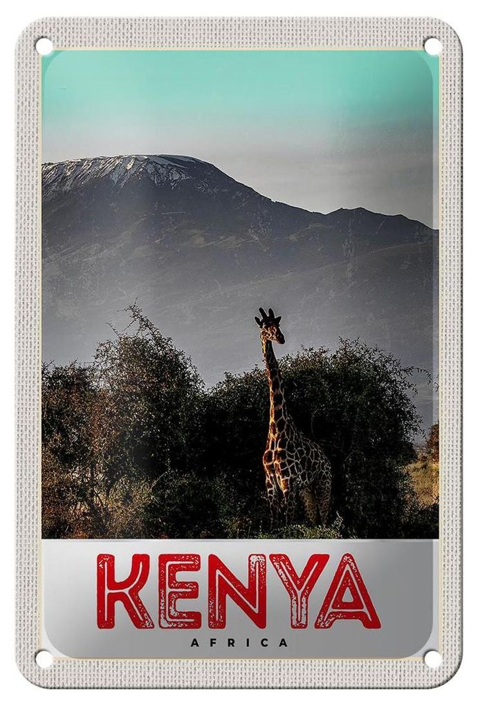 Blechschild Reise 12x18cm Kenia Ostafrika Giraffe Wildnis Natur Schild