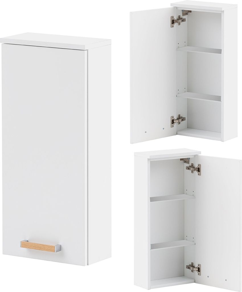 Badezimmer Hängeschrank DABO-04 in kreide weiß mit Landhaus-Eiche, B/H/T: 32,7/72,3/16,25 cm