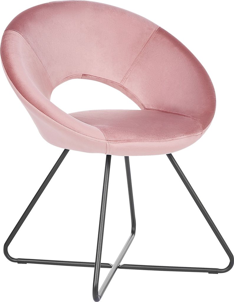 BELIANI Sessel Rosa Samt Rund mit Schwarzem Metallgestell Kufengestell Retro Glamourös Wohnzimmer Schlafzimmer Flur Diele Möbel Ausstattung Sitzm...