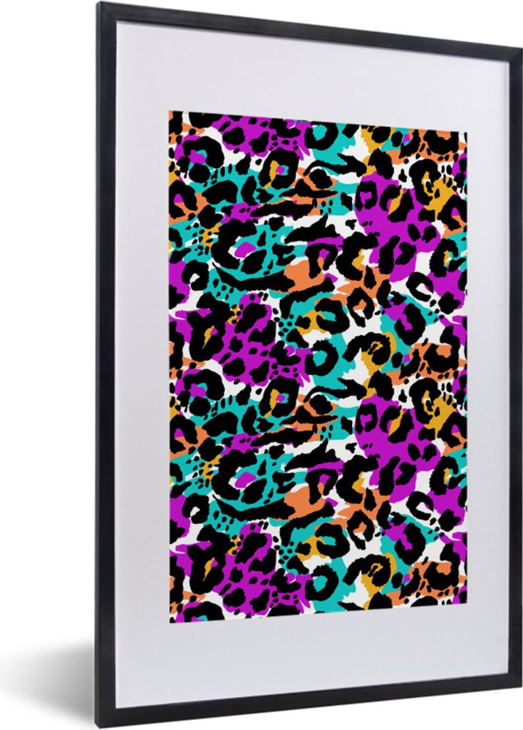 MuchoWow Gerahmtes Poster Tiermuster - Panther - Farbe 40x60 cm - Poster mit Schwarzem Bilderrahmen Wandposter Rahmen Foto Bilder - Poster in Rahmen