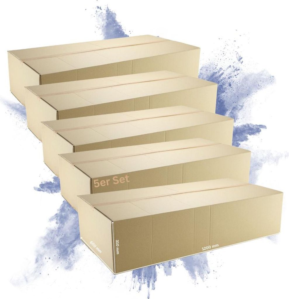 5x Versandkarton 2-wellig | LxBxH 1200 x 600 x 310 mm | Belastbar bis 30 kg | Braun