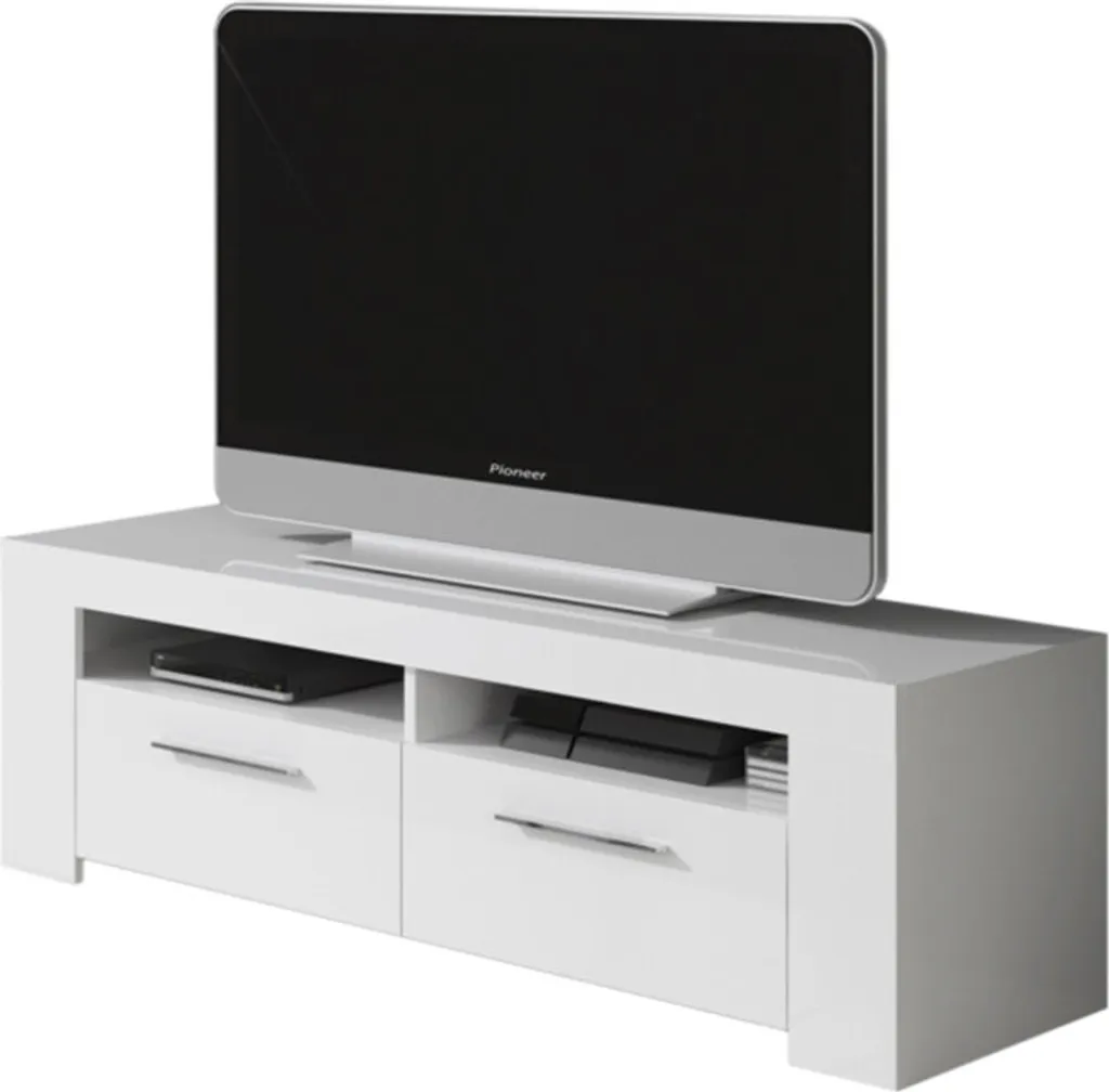 Banc TV Blanc 2 Portes Miles Pato - Meuble de Rangement Multimédia Chic
