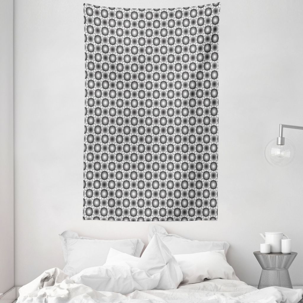 ABAKUHAUS Schwarz und weiß Wandteppich und Tagesdecke, Kreise Mosaik aus Weiches Mikrofaser Stoff Waschbar ohne Verblassen Digitaldruck, 140 x 230...