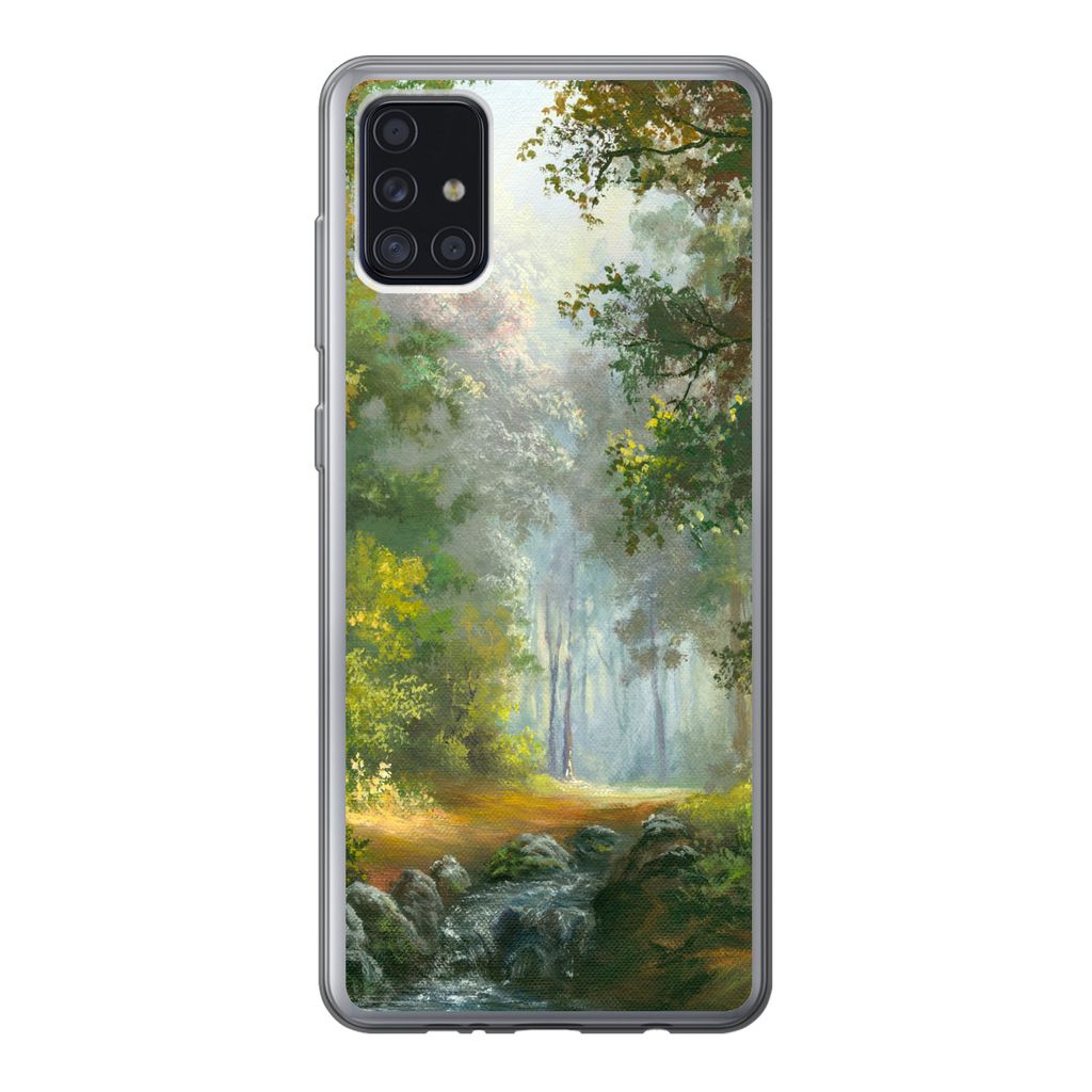 MuchoWow Handyhülle Schutzhülle Hülle für Samsung Galaxy A52 5G Wald - Ölgemälde - Sommer Silikon Softcase Handy Hülle - Umschlag