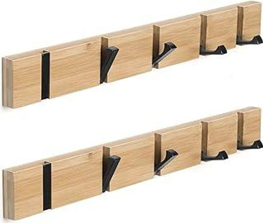 Appendini Parete Legno Naturale Pieghevoli - Set 2 Pezzi 5 Ganci 42cm