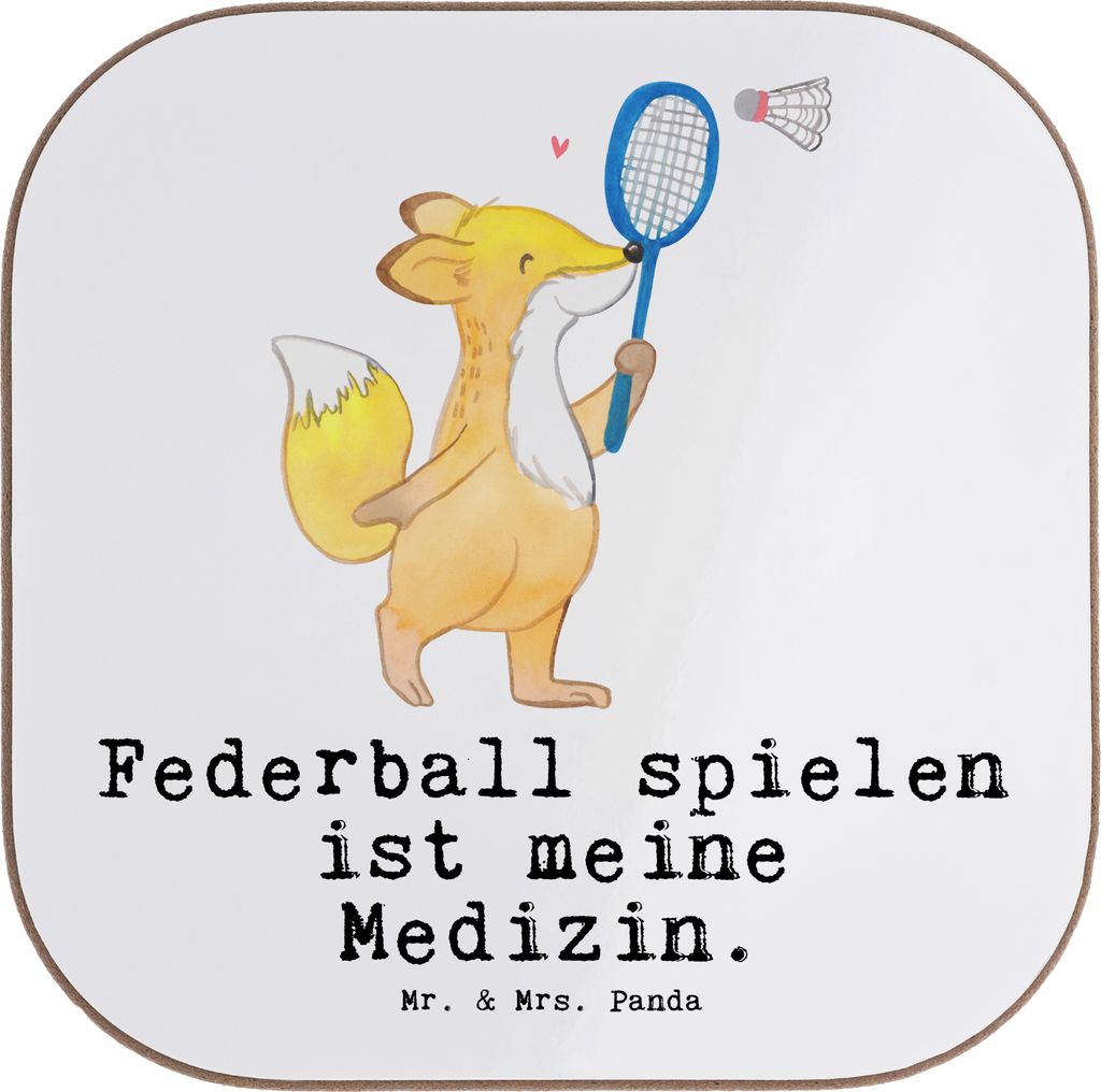 Mr. & Mrs. Panda Tassen Untersetzer Fuchs Federball spielen - Weiß - Geschenk, für Gläser, Quadratisch, Glas, gläseruntersetzer, Tischuntersetz...