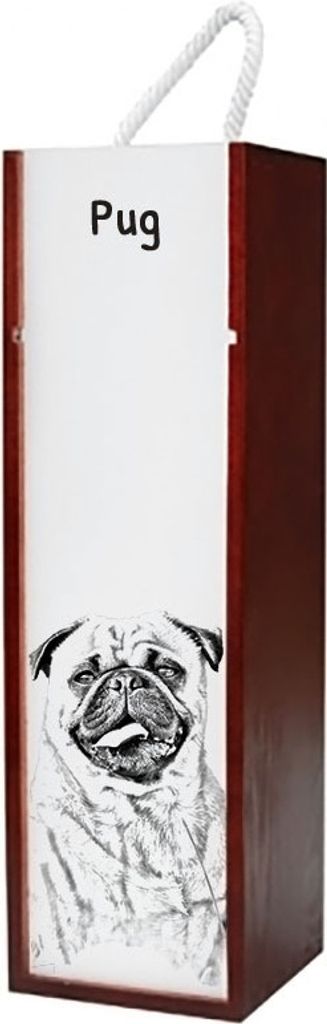 Mops, Pug, Carlin, Carlino, Doguillo - Weinbox mit Hund, Alkoholbox mit Grafik, personalisierte Geschenkbox der Marke Art-Dog