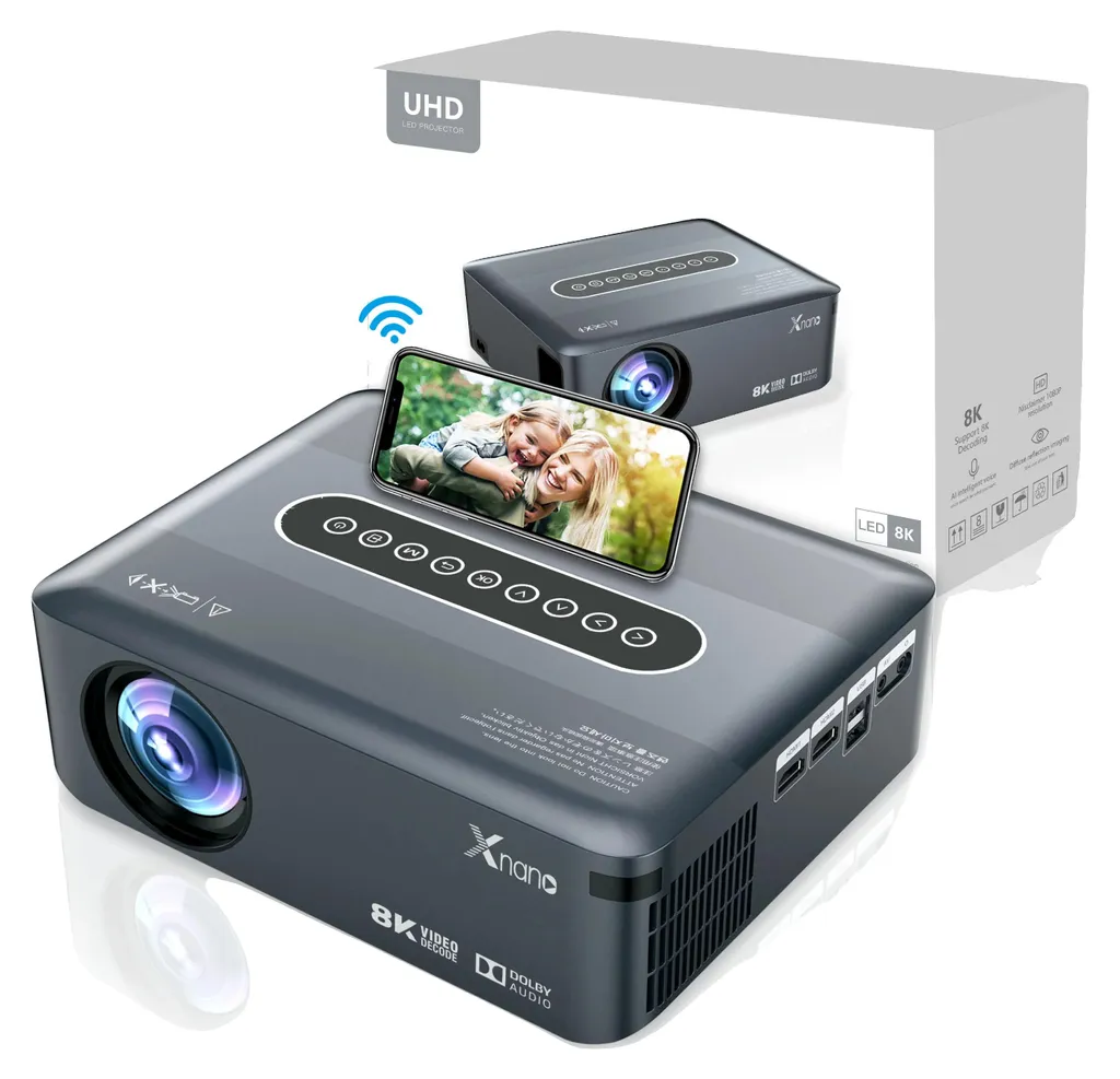 Projecteur Vidéo Gris Résolution HD 1080P avec Connectivité Sans Fil