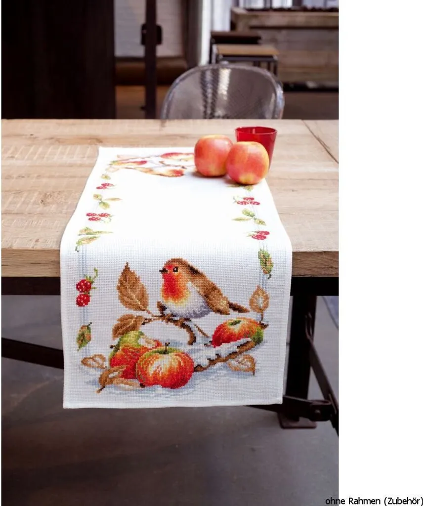 Canevas point de croix rouge-gorge DIY décoration intérieure automne