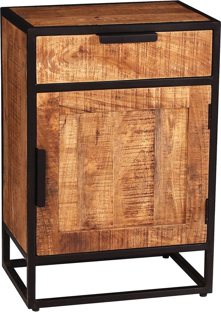 SIT Möbel Kommode | 1 Tür, 1 Schublade | Mango-Holz natur | Metall schwarz | B 67 x T 42 x H 62 cm | 14354-01 | Serie SIDNEY