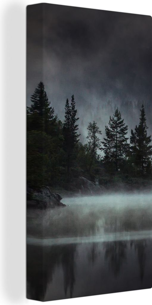 MuchoWow - Leinwandbilder - Wald - Nebel - Schwarz - Weiß, Wandbild, Wanddeko Bilder Wohnzimmer, 20x40 cm