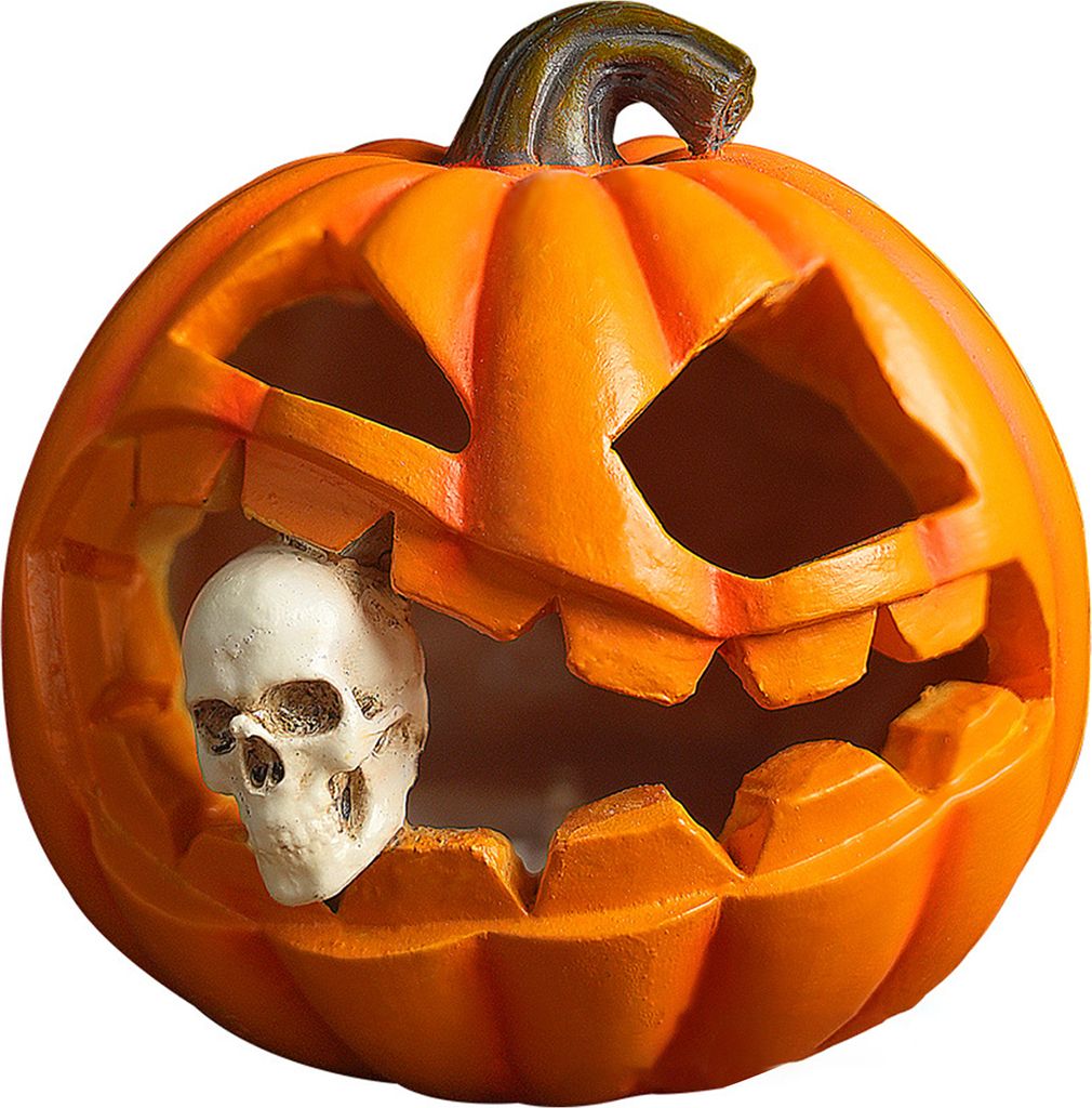 Halloween-Figur mit Kürbis-Essendem Totenkopf und Lichtern, gruselige leuchtende Kürbiskopf-Statue aus Kunstharz, Skulptur, Heimbüro, Schreibtis...
