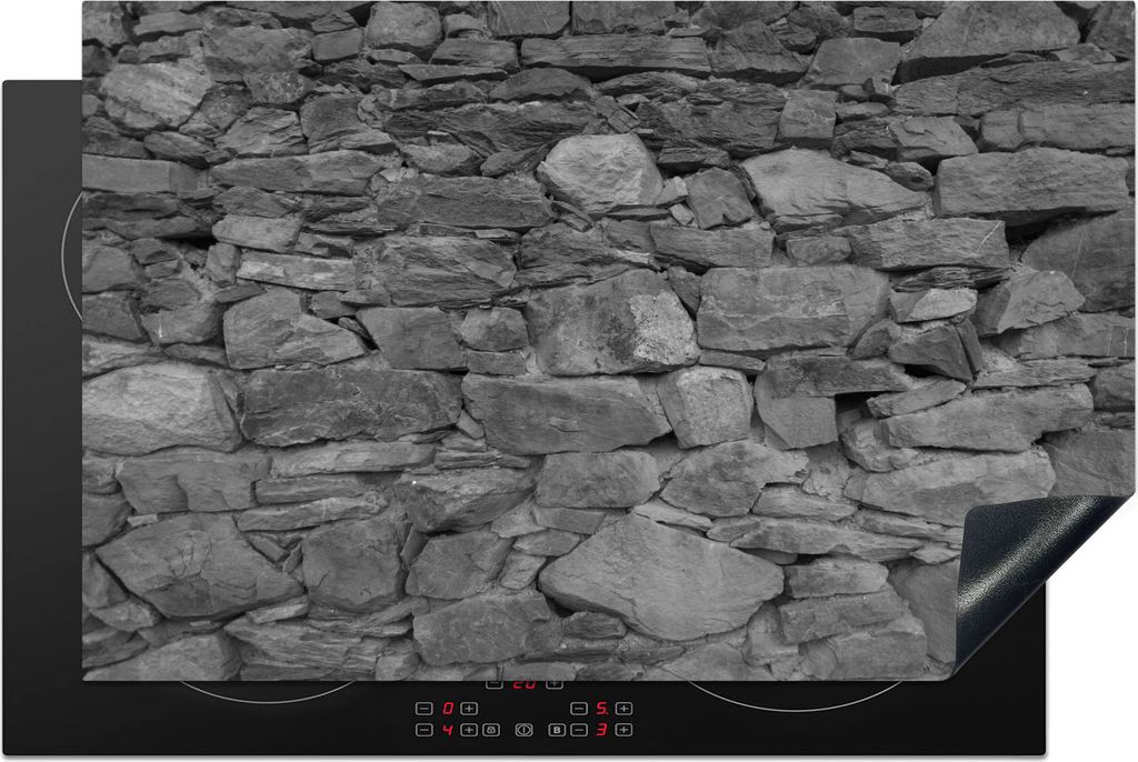 KitchenYeah Herdabdeckplatte Wand - Stein - Muster - Schwarz - Weiß , 81x52cm, Küche Deko, Glaskeramikfeld Herdabdeckung, Abdeckplatte fùr Koc...