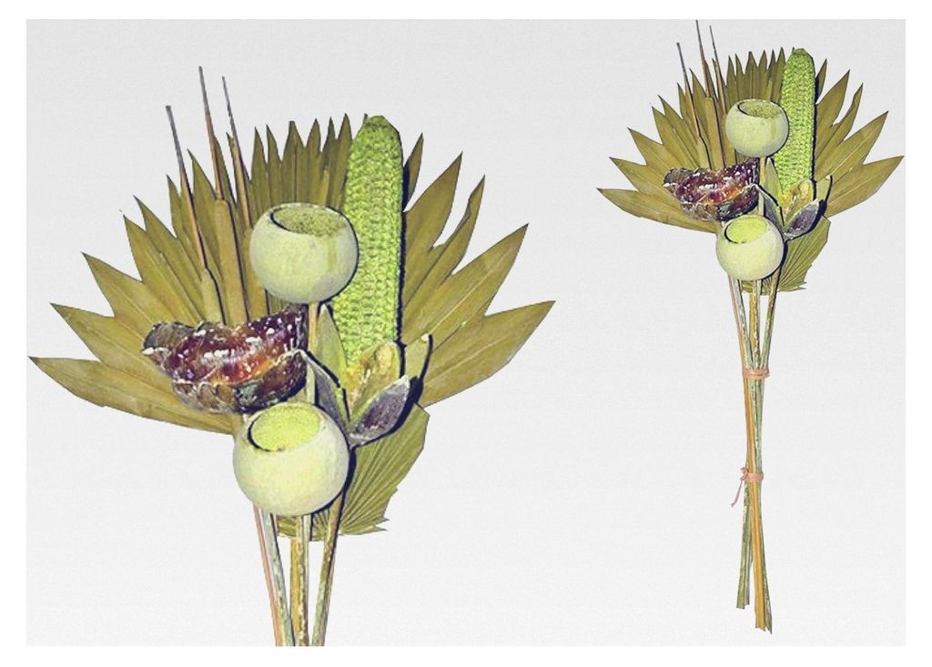 Exoten Sortiment 10-teilig Trockenblumenstrauß Boho Stil Exotic Palmspeer Kiwi grün Frosted 60cm Grabaufleger Trauerfloristik Allerheiligen Herbs...