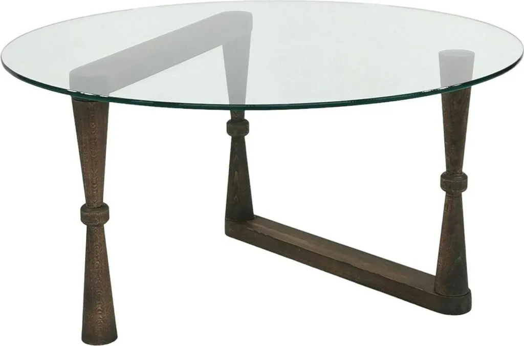 Table de salon ronde Belvi style scandinave finition noyer 80 cm