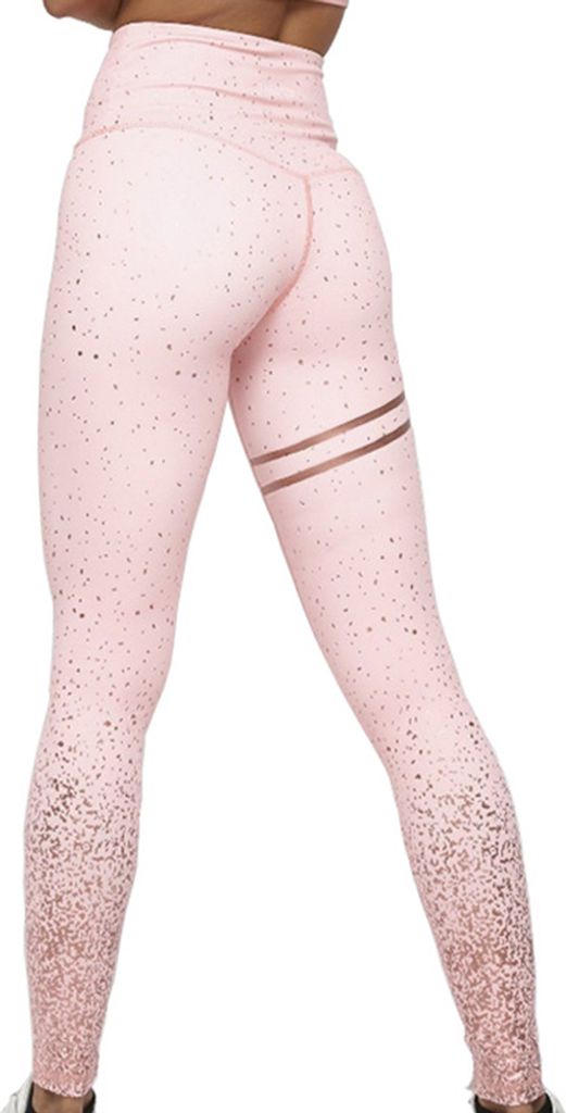 Lady Gold Stamp Print Stretchy Hohe Taille Nahtlose Leggings Yogahosen Hose Pink L.