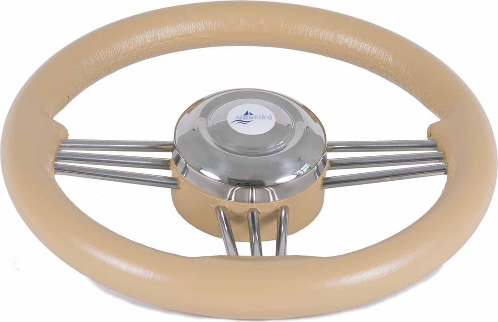Edelstahl Steuerrad 350 mm, 9 Speichen, verschiedene Farben, polierte Nabenabdeckung Farbe: Creme
