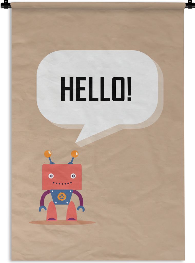 MuchoWow Wandteppich Wandbehang Sprichwörter - Zitate - Hallo! - Roboter - Zahnrad - Kinder 120x180 cm Tapisserie Dekoration Wandtuch - Schlafzi...