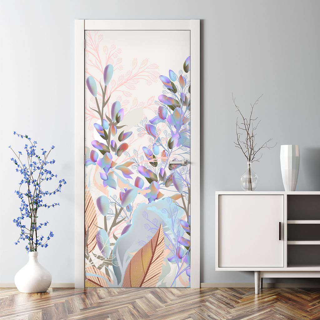 Dekorative Türposter Klebefolie selbstklebend Wandaufkleber Retro-Blumen Vintage 70 x 200 cm