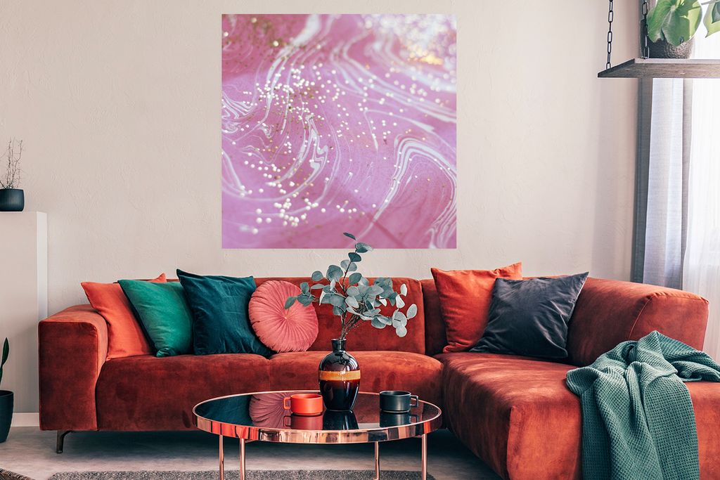 MuchoWow Poster Marmor - Gold - Weiß - Rosa 100x100 cm - Babyzimmer