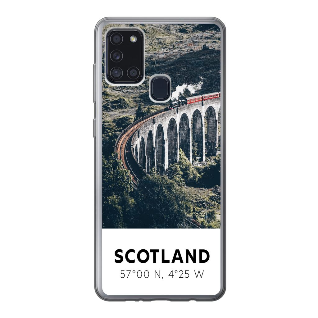 MuchoWow Handyhülle Schutzhülle Hülle für Samsung Galaxy A21s Schottland - Zug - Sommer - Eisenbahn Silikon Softcase Handy Hülle - Hartschale