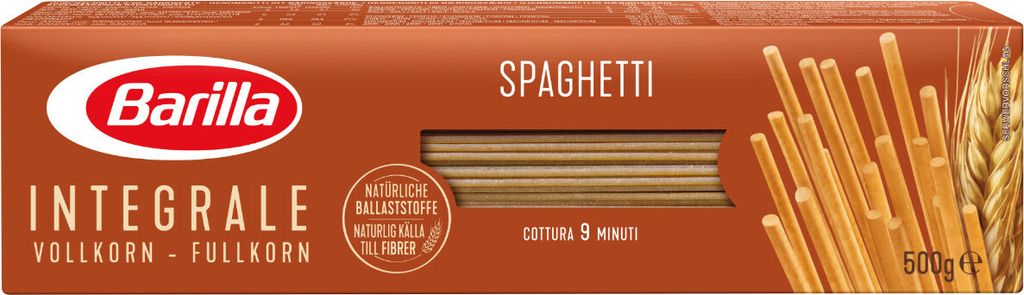 A close-up of a Barilla spaghetti box.