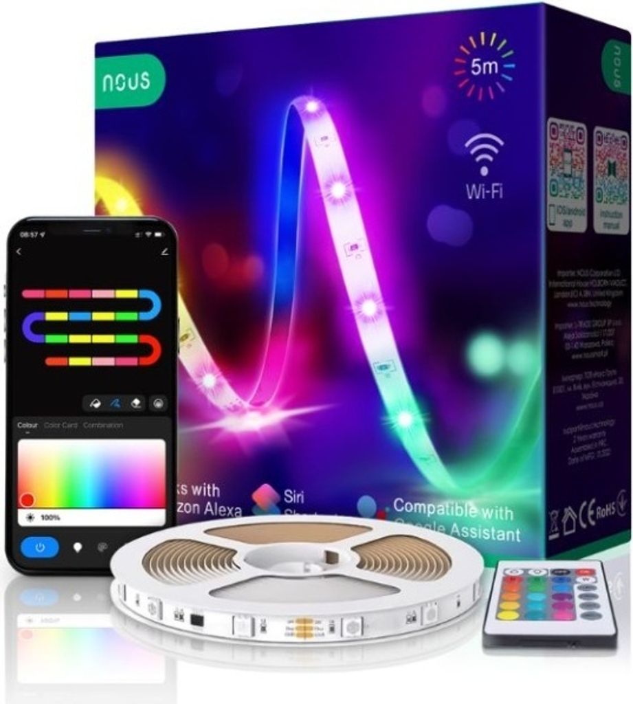 Nous F1 smart Tuya Wi-Fi RGB LED strip, 5 meters Obrázok produktu 