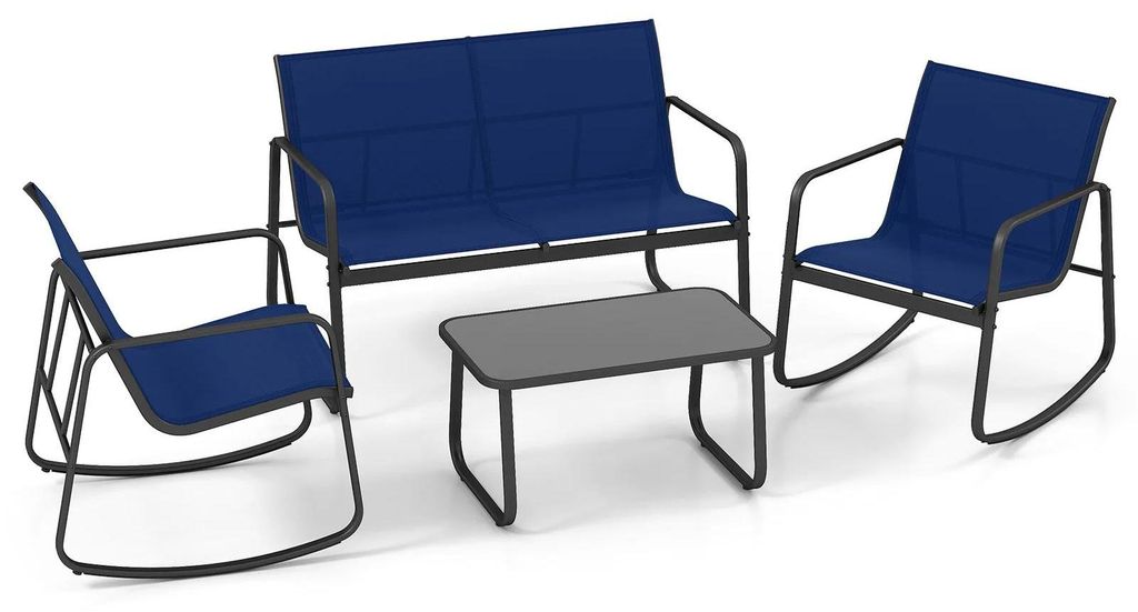 Gartenmöbel-Set - 4-teiliges Loungeset - Metallgestell - Stoffsitze - Sanfte Wippfunktion - Für 4 Personen - Montage erforderlich
