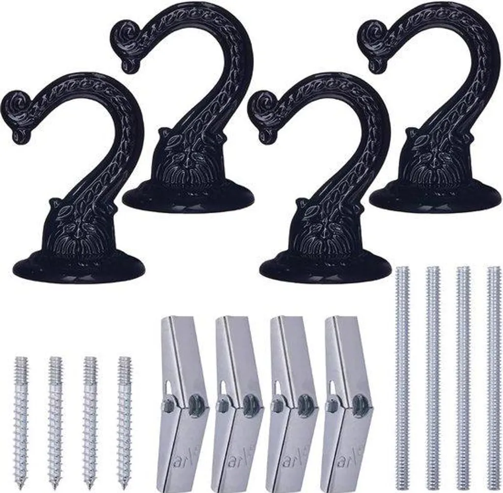 Crochet de suspension plafond noir pour plantes et luminaires x4