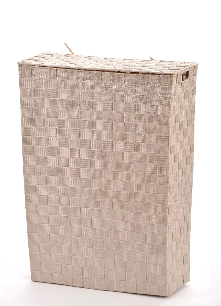 Corbeille à linge tressée étroite beige pour salle de bain - 48 L