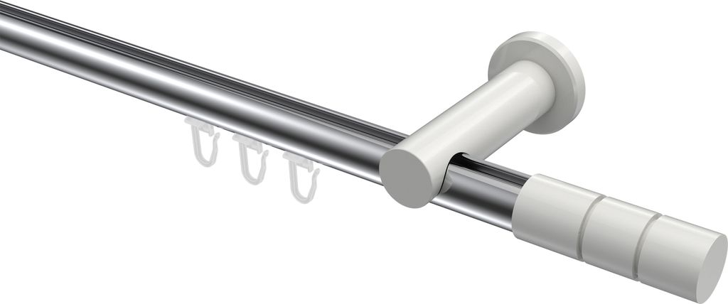 Interdeco Innenlaufstange / Gardinenstange mit Innenlauf Chrom / Weiß, Typ Platon Elanto (Rillenzylinder), 20 mm Ø 1-läufig, 240 cm