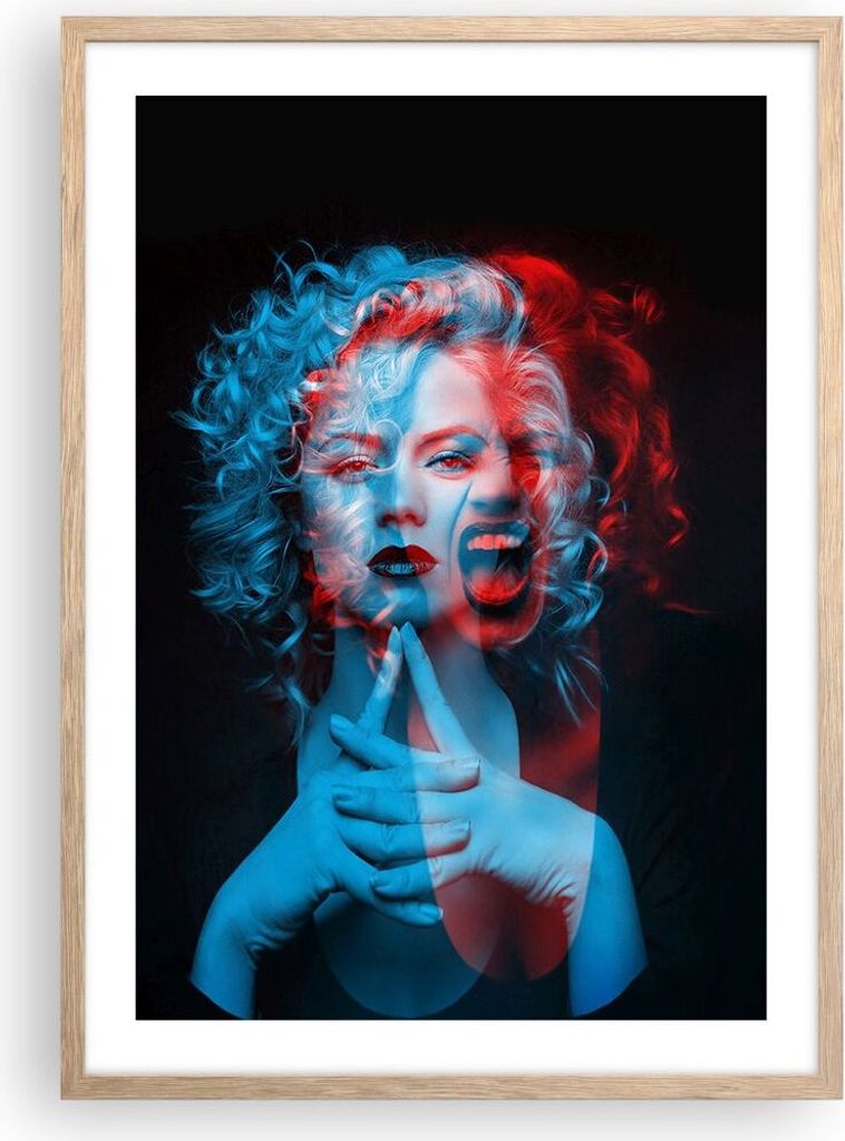 Gerahmtes Poster - Rahmen in heller Eiche - Schwarz Frau Emotionen - 50x70 cm - Wand Bild - Wanddeko - Wandbilder - Kunstposter - Wandposter - Bild...