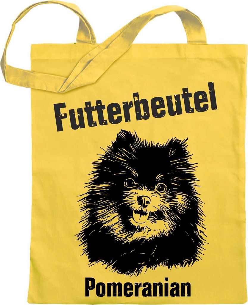 Kiwistar Futterbeutel - Pomeranian - Einkaufsbeutel mit Motiv Hund - Jutebeutel bedruckt - Tragetasche Stoffbeutel Umhängetasche Langer Henkel - B...