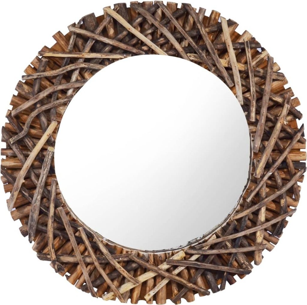 The Living Store Wandspiegel 60 cm Teak Rund