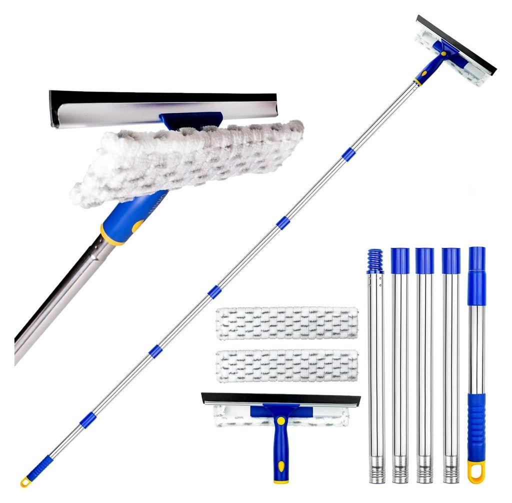 Fensterabzieher Duschabzieher mit Teleskopstiel, 2 in 1 Fensterreinigungs-Set 205cm (81"), Glasreiniger-Werkzeug für Duschglas, Fensterreinigung f...
