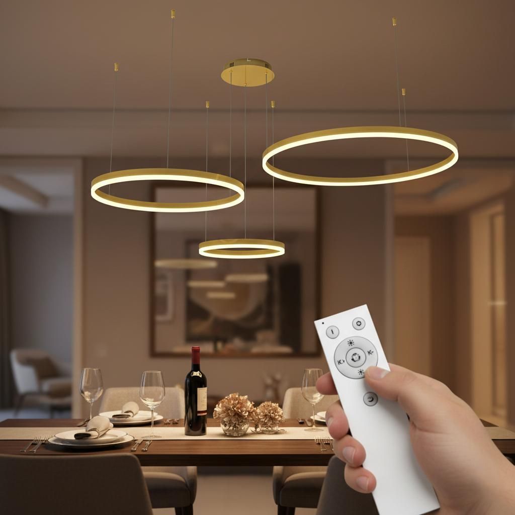 XUDO LED Pendelleuchte 3-Ring 72W Gold, Dimmbar per Produktbild 