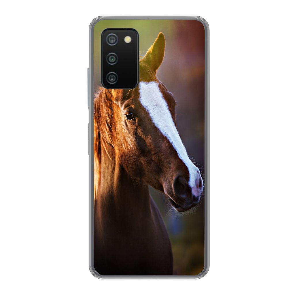 MuchoWow Handyhülle Schutzhülle Hülle für Samsung Galaxy A03s Pferd - Licht - Mantel Silikon Softcase Handy Hülle - Schutz