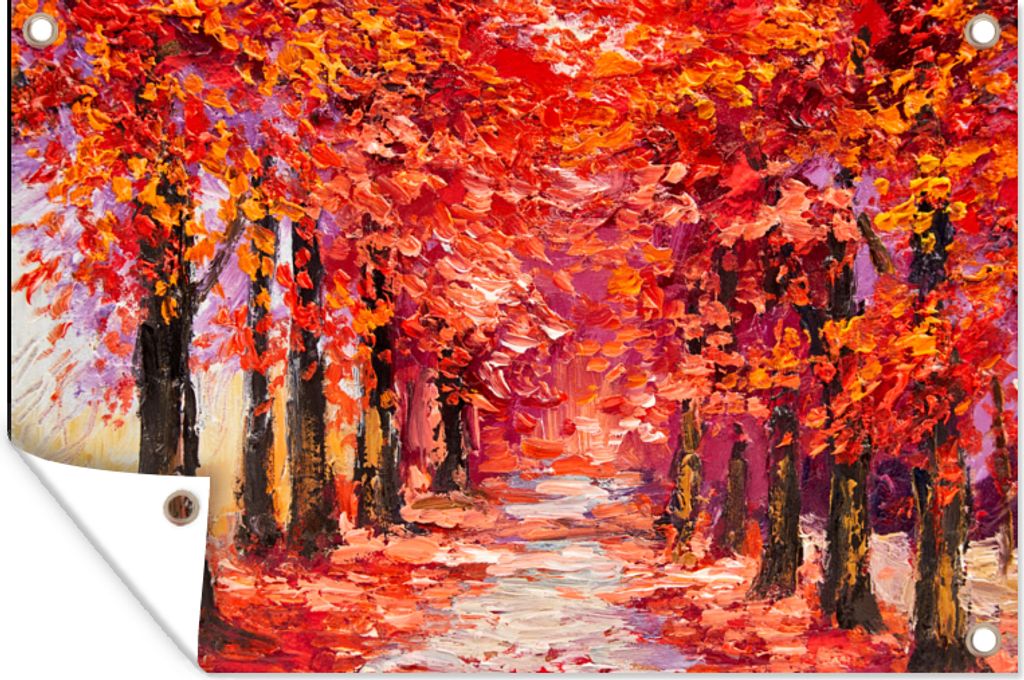 MuchoWow 120x80 cm Outdoor-Poster Gartendeko Sichtschutz Garten Poster für den Garten Gemälde - Bäume - Herbst - Ölgemälde