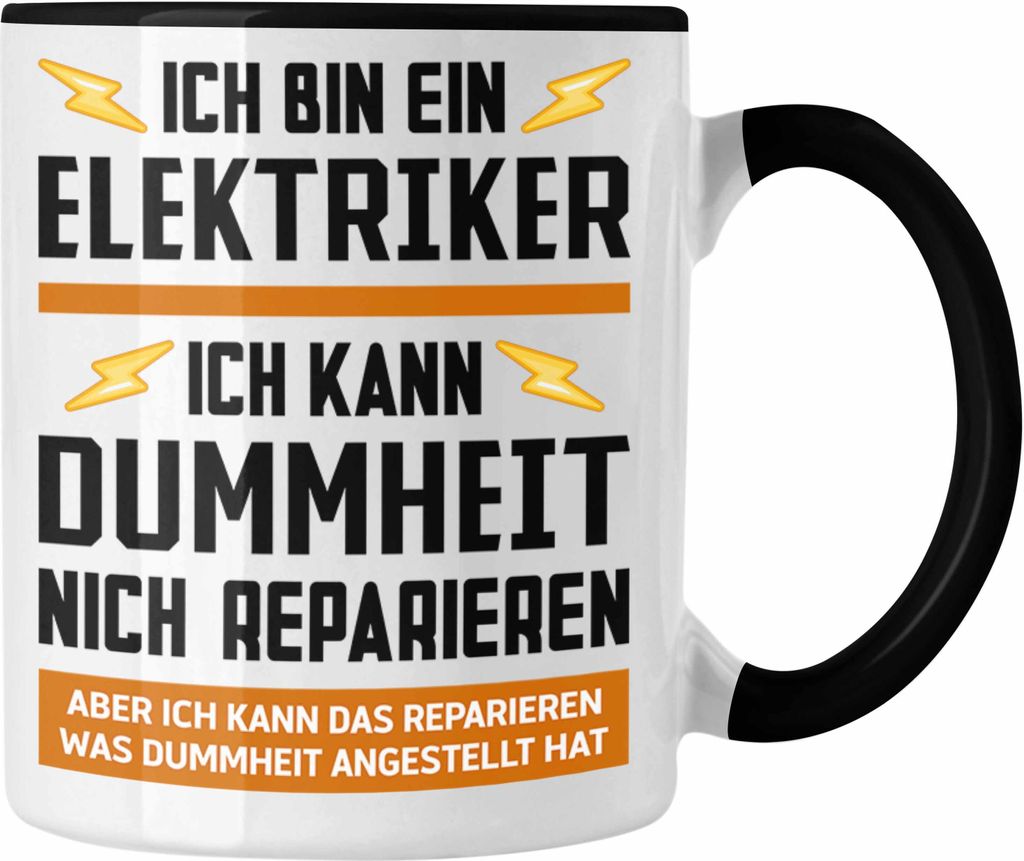 Trendation - Elektriker Geschenke für Männer Tasse Geschenk Elektriker Elektroniker Geschenkidee (Schwarz)
