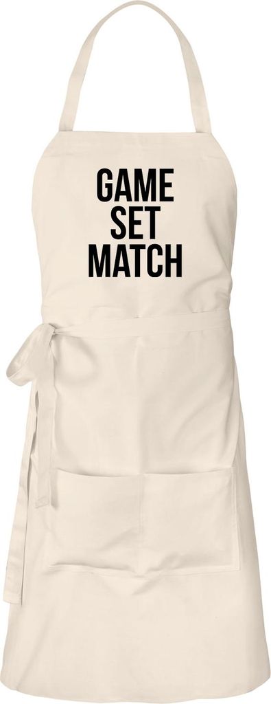 Huuraa Schürze Game set match Tennis Natur mit Taschen Baumwolle Kochschürze Geschenkidee