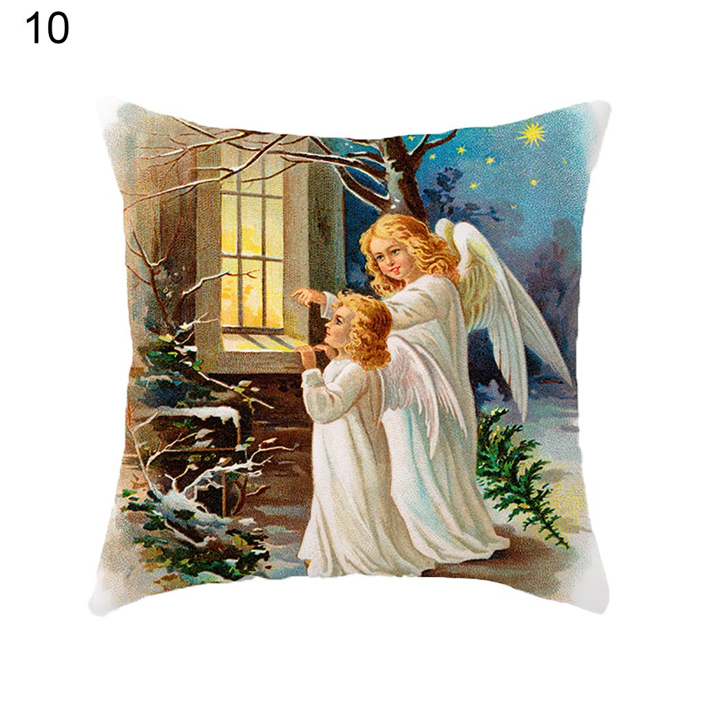 Weihnacht Engel Kissenbezug Vintage Ölmalstil Polyester Pfirsich Hautwurf Kissenbezirk Home Decor-10