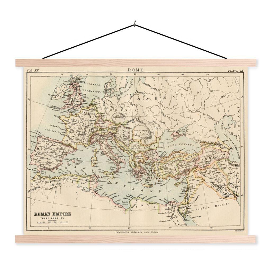 MuchoWow Textilposter Geschichte - Rom - Karte 150x113 cm mit holzfarbenen Rahmen - Poster