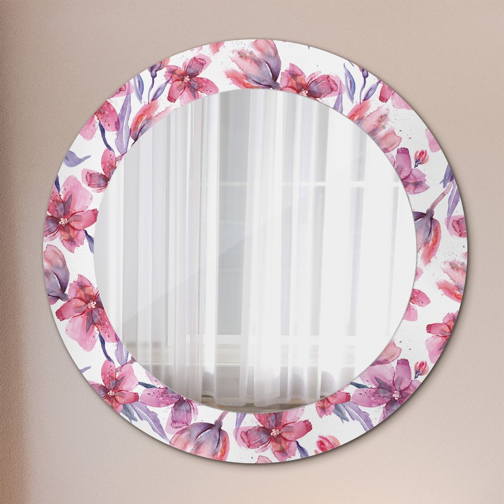 Wohnzimmer Spiegel - Mirror zum Wandspiegel Schlafzimmer – Schminkspiegel - Aquarell Blumen - Runder: Ø60 cm