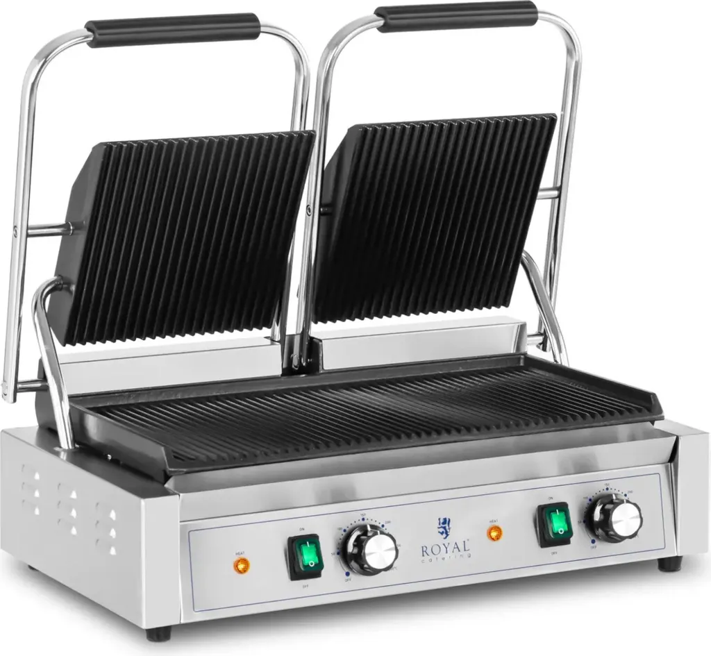 Machine à panini professionnelle double - Grill rainuré 3600W pour snacks