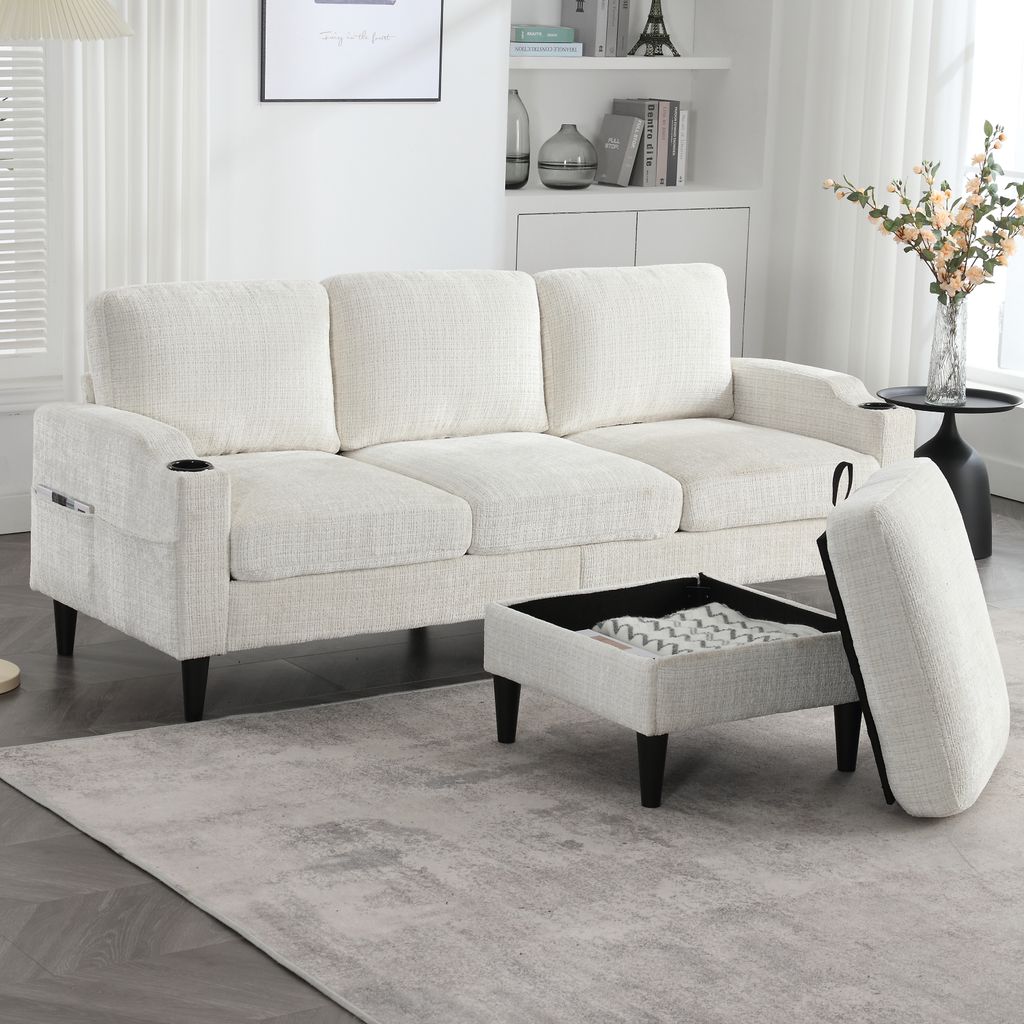 okwish Relaxsofa,4-Sitzer Sofa mit Hocker & Stauraum,Ecksofa Polstermöbel mit Armlehnen und Getränkehalter, Big Sofa mit Seitentaschen &Kunststof...
