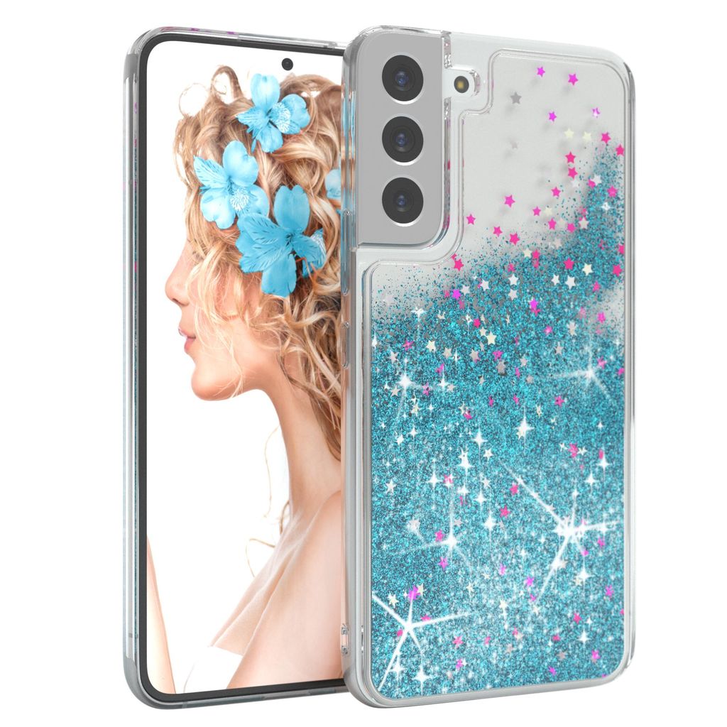EAZY CASE - Glitzer Hülle kompatibel mit Samsung Galaxy S22 Plus 5G Glitzer Schutzhülle, Soft Case, Backcover Transparent mit Motiv