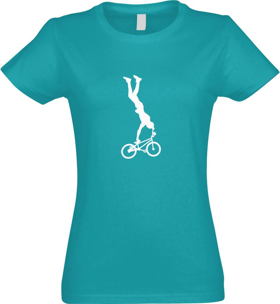 Kiwistar - T-Shirt tailliert - Damen - türkis - BMX Freestyle Fahrer Figur - mit Motiv Bedruckt - Funshirt Design - Sport - Freizeit - Damen - XXL