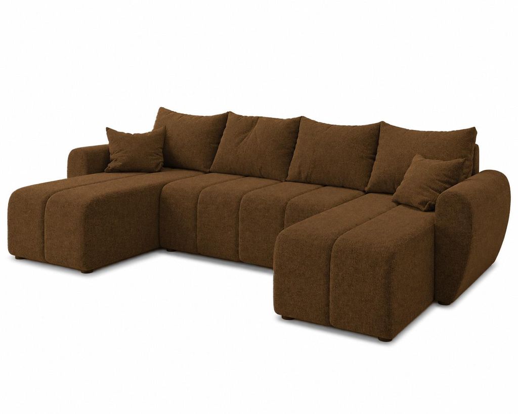 Ecksofa MOKA U mit Schlaffunktion, Sofa mit Bettkasten, Wohnzimmersofa, Couch, Bettsofa, Couchgarnitur – Braun Sawana 16