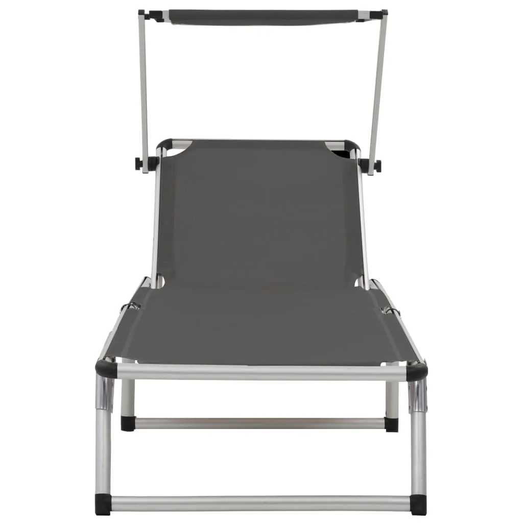 Transat aluminium pliable gris avec pare-soleil : La solution confort UV